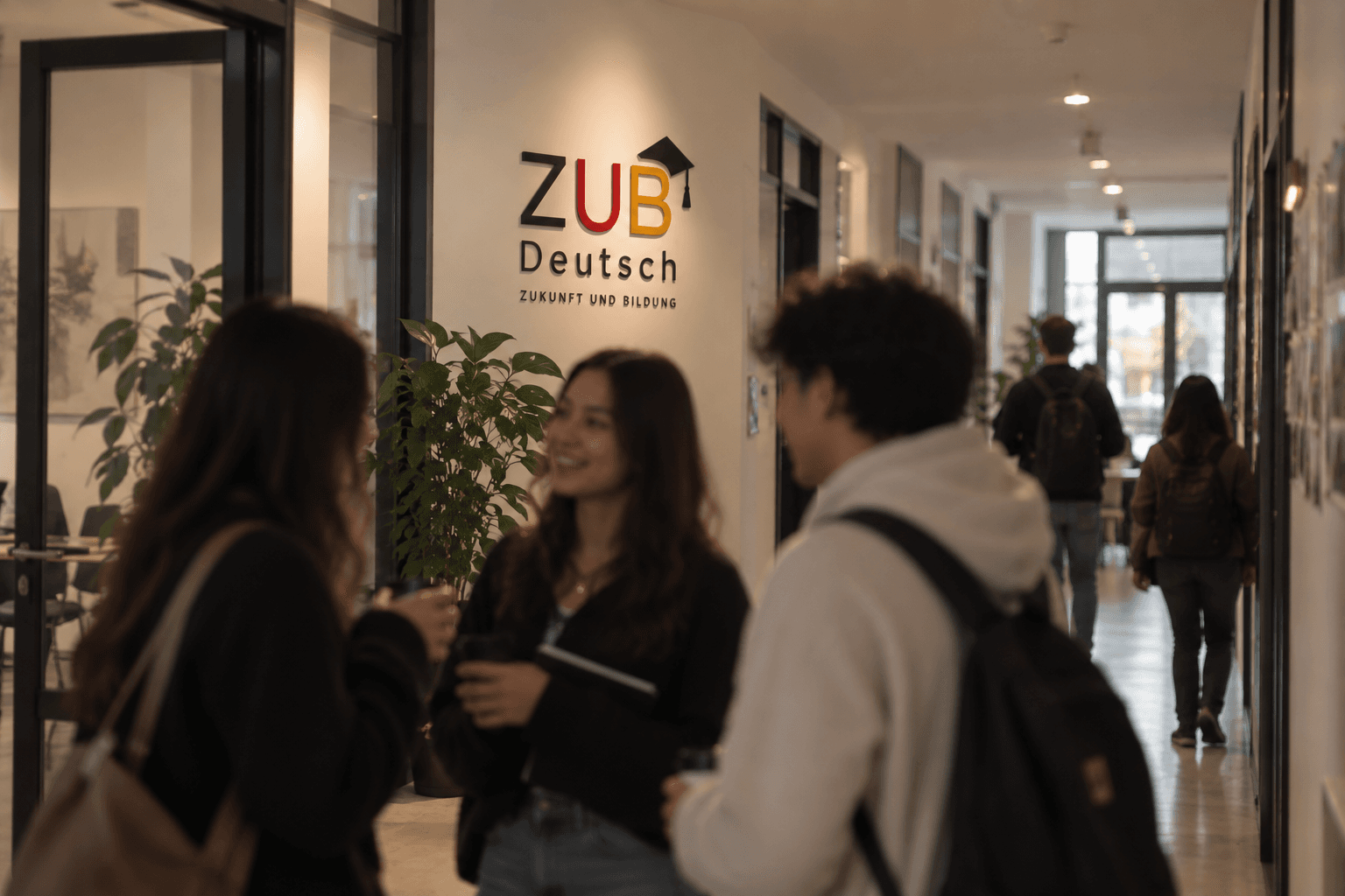 Kursteilnehmende im Eingangsbereich von ZUB Deutsch